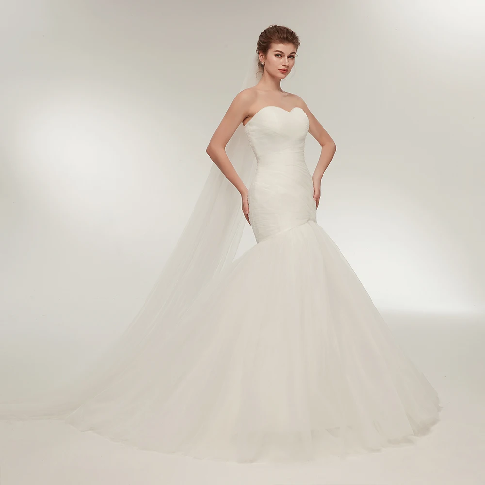 Merimaid Wedding Dress Sweetheart Neckline Ruffled Tulle Bridal Gowns Woman Marry Dresses Sleeveless 50 cm Length Train | Свадьбы и