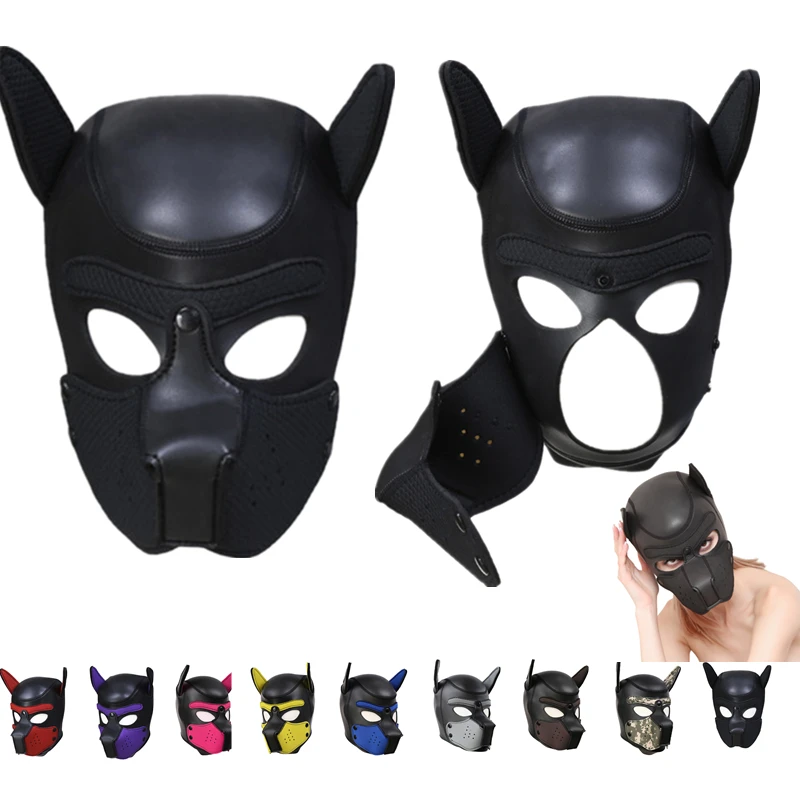 Взрослые игры собака головные уборы БДСМ Openable маска Фетиш шапка полный закрытый