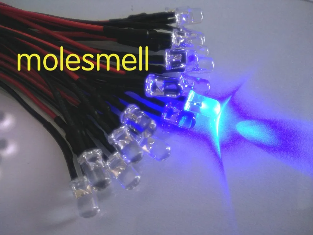 500pcs 5mm 5v  Blue Water clear LED Lamp Light Set Pre-Wired 5mm 5V DC Wired blue led