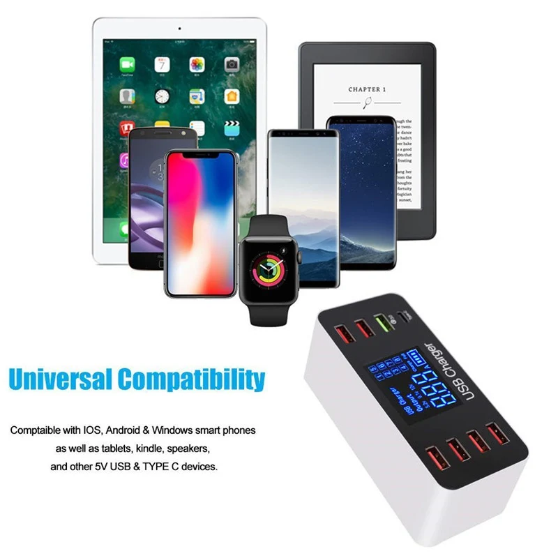 Умная зарядная станция с 8 USB портами и светодиодным дисплеем 40 Вт|Зарядные