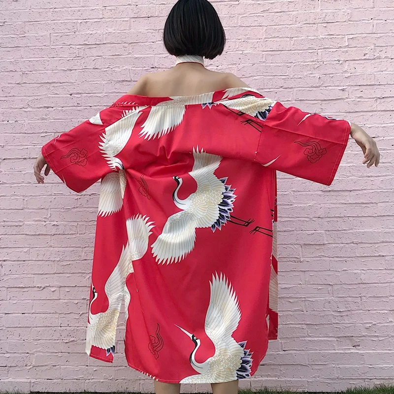 Новинка 2019 японское кимоно юката Haori женский костюм с красным краном