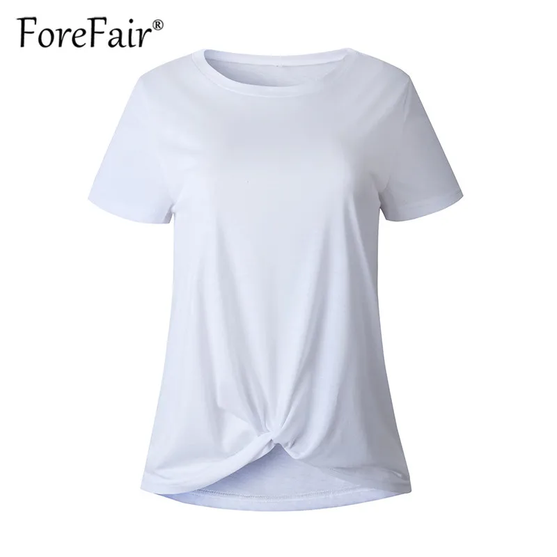 Forefair Летняя женская футболка 2019 белая Топ короткий рукав круглый вырез