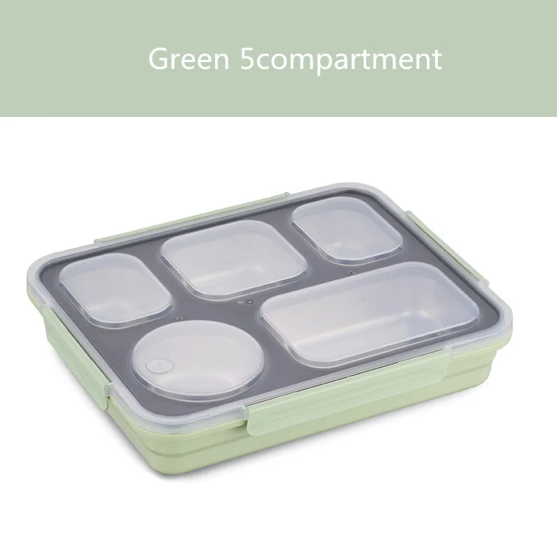 Green 5compartment MICCK Теплоизоляционный Ланч-бокс, экологически чистый Бенто-бокс с столовыми приборами, контейнер для еды с отделениями, герметичный, не смешанный - Цвет: Green 5compartment