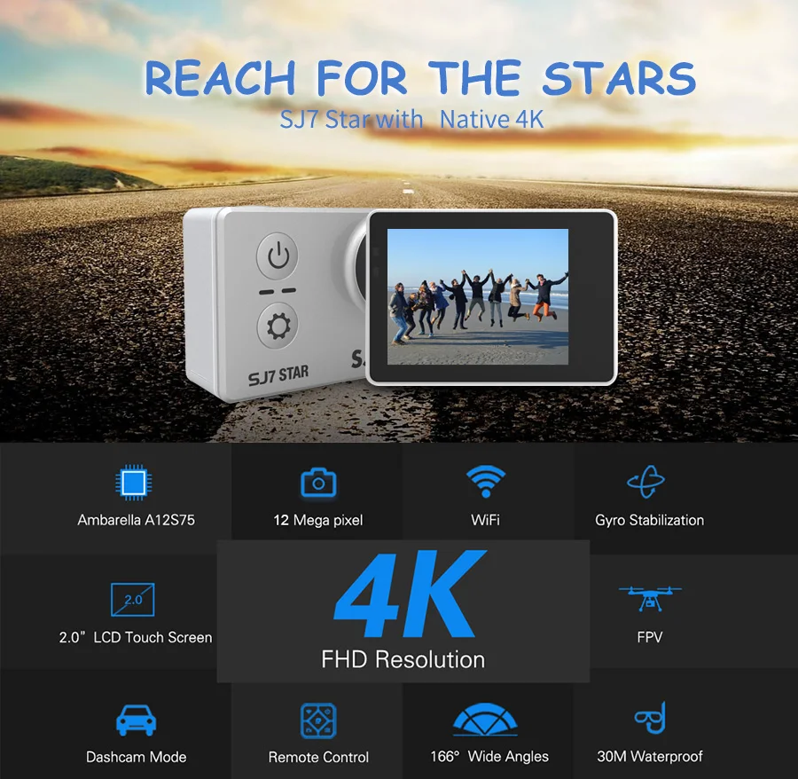 Оригинальная Экшн-камера SJCAM SJ7 Star Ultra HD 4K yi, 2 дюйма, сенсорный экран, дистанционное управление, водонепроницаемая профессиональная видеокамера vs sj8 pro