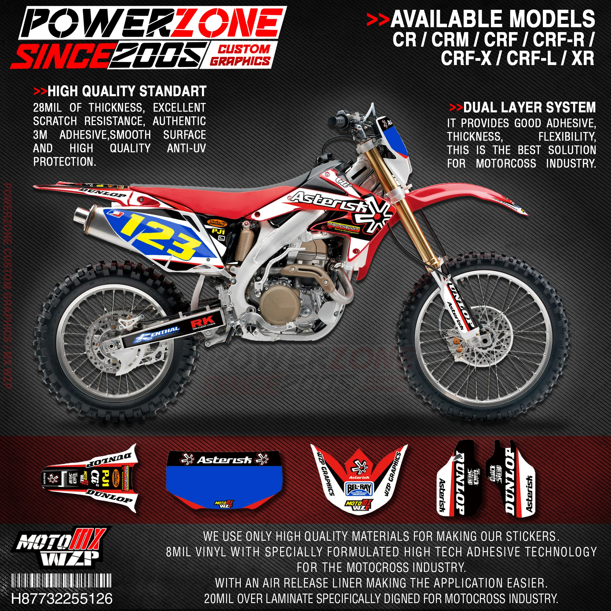 

PowerZone Custom Team Graphics Backgrounds Decals 3M Stickers Kit For HONDA CRF250X 2004-07 2008-19 CRF450X 2005-07 2008-18 126