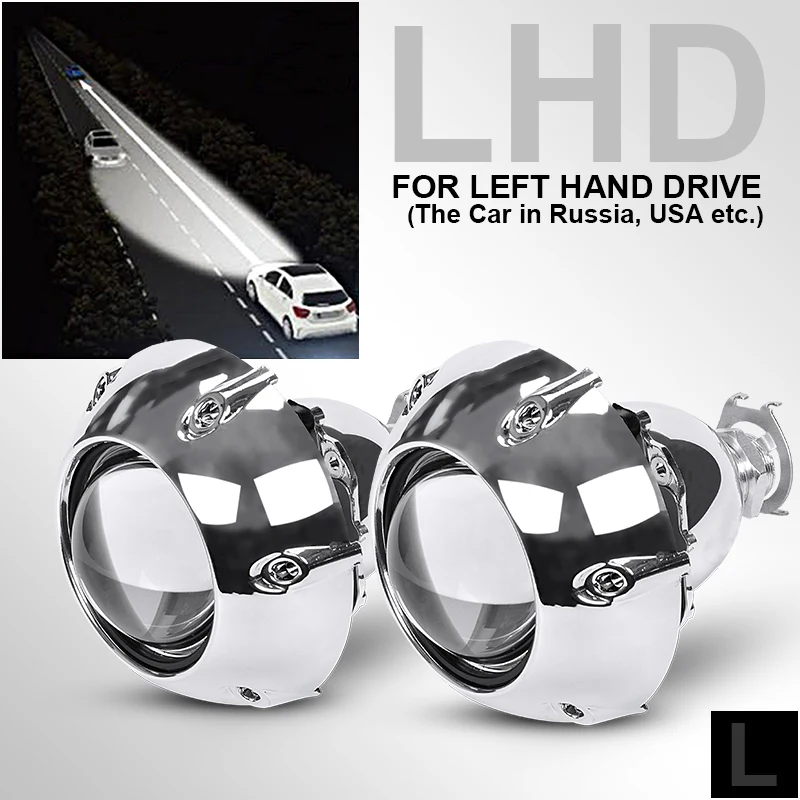 GTl Shroud LHD RACBOX 2 шт. 2,5 дюймов универсальный би ксеноновых фар, Высокопрочная конструкция линзы прожекторного типа серебристый, Черный кожух H1 xenon светодиодный лампы H4 H7 мотоциклетные фары автомобиля - Цвет: GTl Shroud LHD