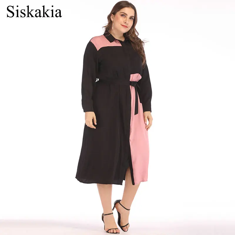 Siskakia/женское платье рубашка розового черного цвета элегантное больших размеров