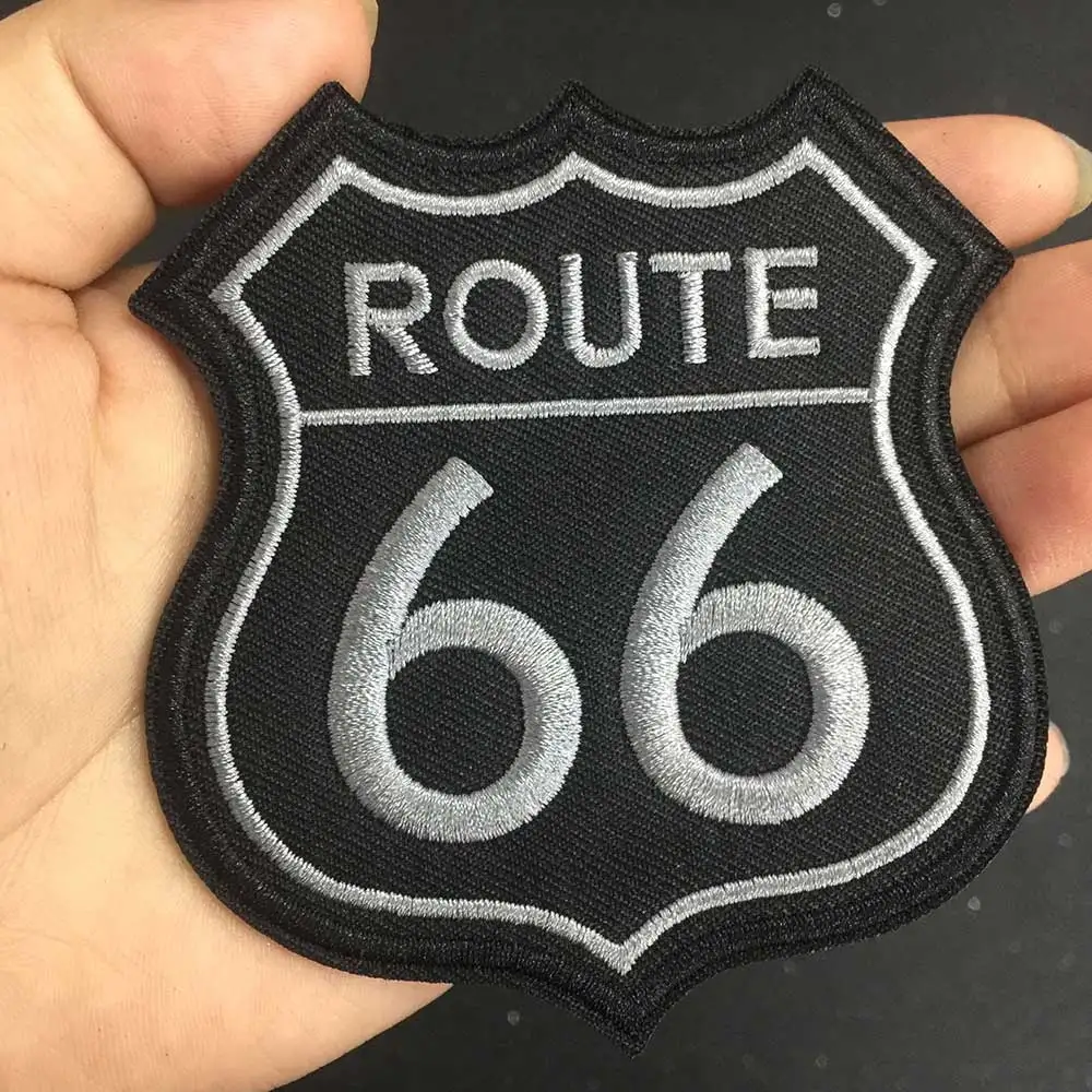 Route 66 утюг на патч вышитая аппликация Швейные Этикетка панк байкер патчи Одежда Наклейки Аксессуары для одежды знак