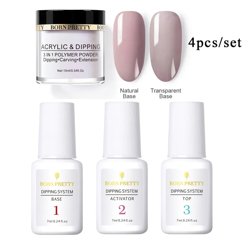 Set 10 BORN PRETTY, 3 в 1, погружающаяся пудра для ногтей, французский блеск для ногтей, набор пудры для ногтей, базовый топ, активатор, набор для украшения ногтей - Цвет: Set 10