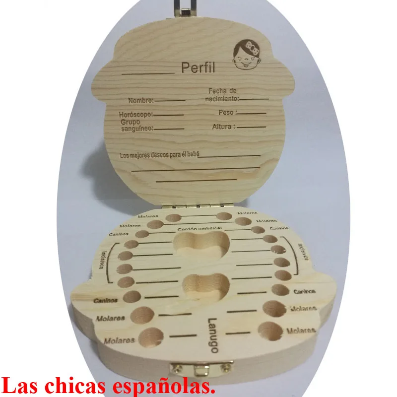Детская зубная коробка английский/испанский/французский/русский деревянный бриллиантовый шнур чехол для