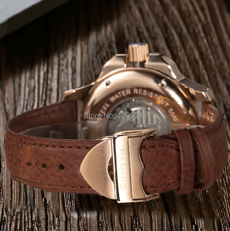 Genuine Parnis large dial men's casual leather belt automatic mechanical watch men waterproof luminous military form | Наручные часы