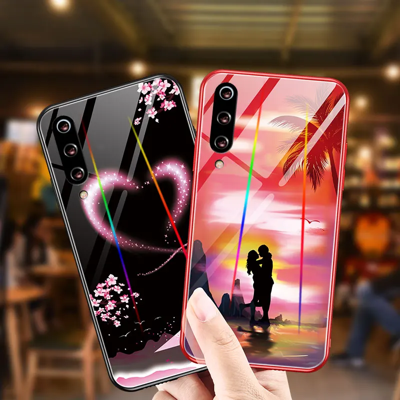 Светящиеся Чехлы для Xiaomi Mi 9 8 Lite 6X Redmi Note 7 закаленное стекло задняя крышка на Xiaomi9