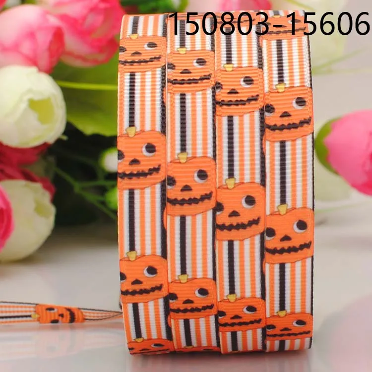

Free shipping 50yards 3/8 " 9 mm Halloween pumpkins pattern print grosgrain ribbons DIY party decoration