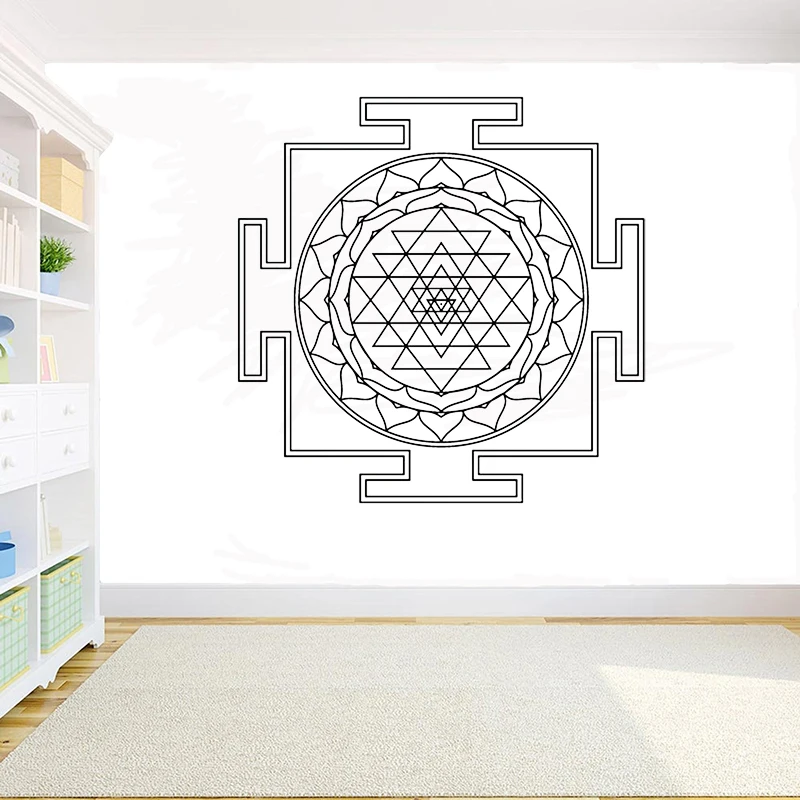 Виниловая наклейка на стену Sri Yantra декоративная с логотипом и мандалой