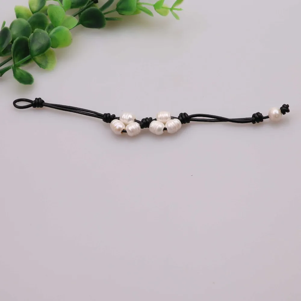 Real Rice pearl bracelet Women Pearl Bracelet Bangle for Genuine Leather Cord Jewelry Handmade Girls Dropshipping | Украшения и