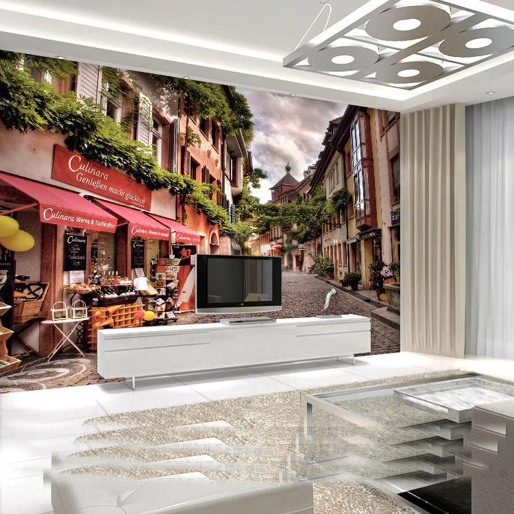 Оптовая продажа винтажный городской цветочный пейзаж 3d настенная роспись для