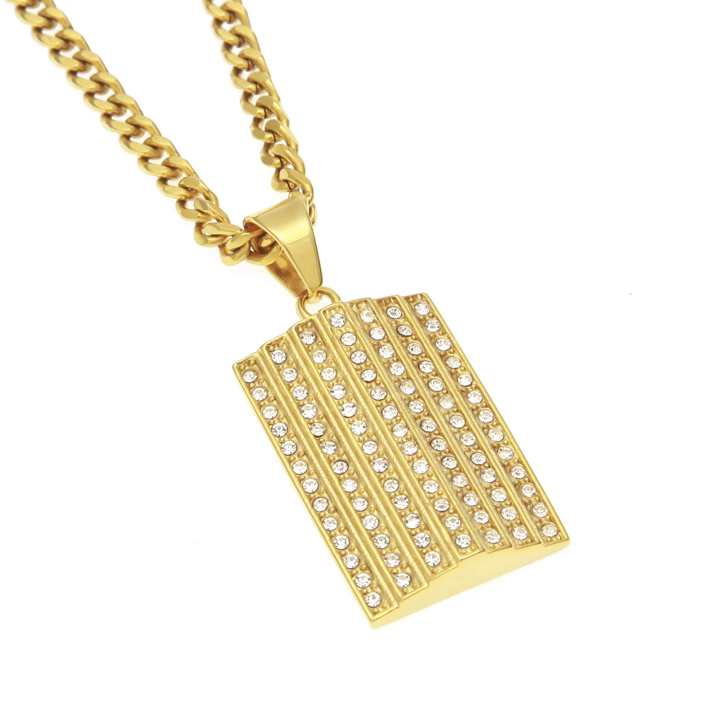 Щит Панцири Нержавеющая сталь кулон Цепочки и ожерелья полный Iced Out Украшенные