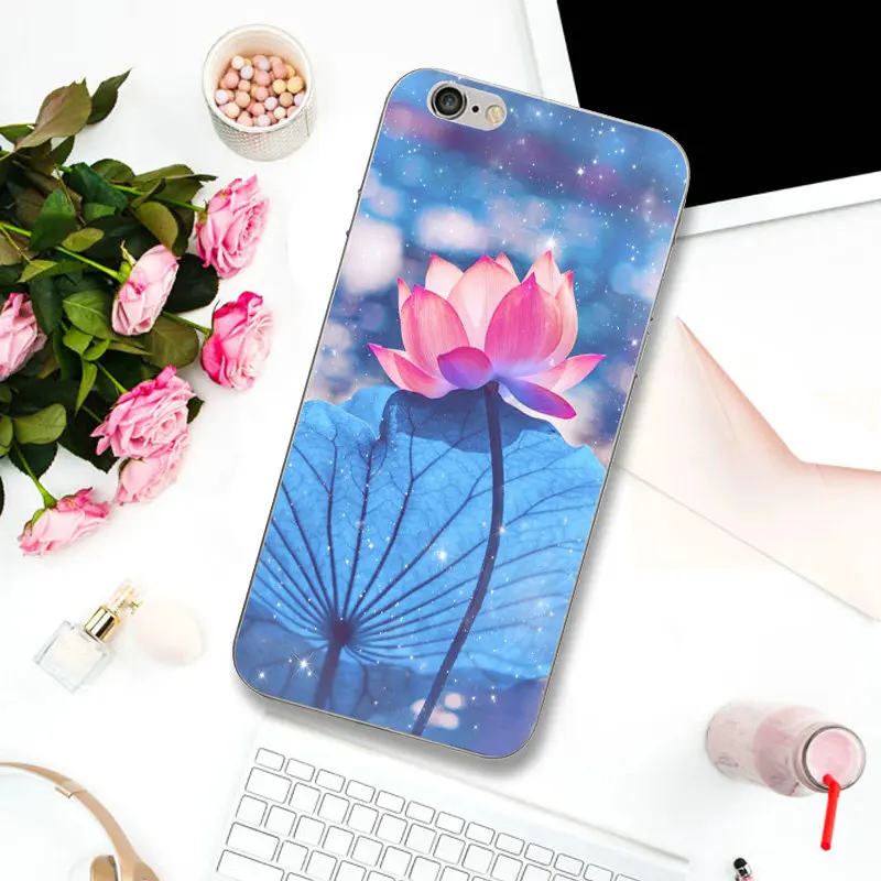 Beautiful Lotus Flower Oil Soft TPU Silicone Phone Cases Candy Colors Leaves for iPhone X XR XS Max 10 7 8 Plus 4 4S 5 5S SE 5C | Мобильные