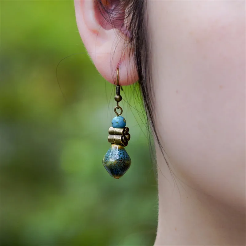 Женские серьги сделай сам 2 цвета керамика старая бронза специальный дизайн