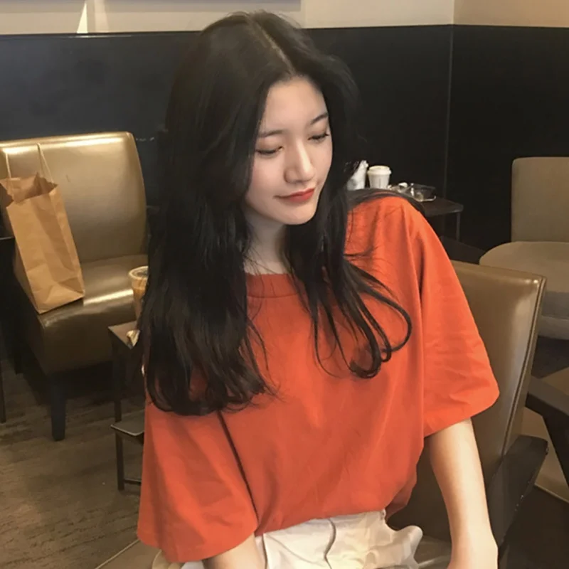 Short-sleeve T-shirt women 2019 summer new simple solid color round neck pullover student Korean version thin tide | Женская одежда