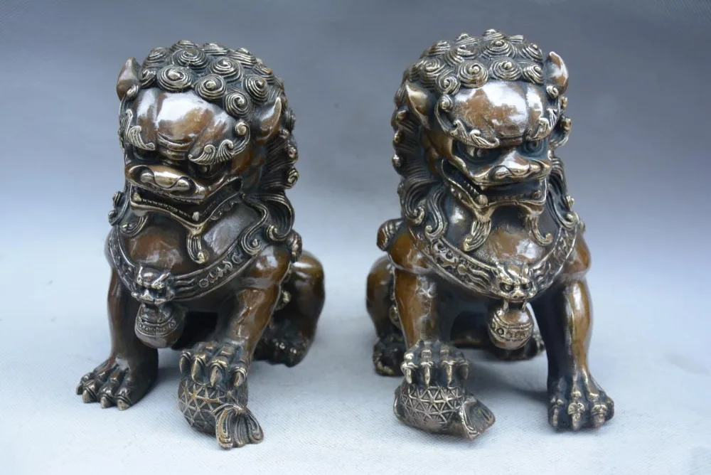 Редкий Старый QingDyansty (QianLong) медный лев статуя/скульптура пара могучий лучшая