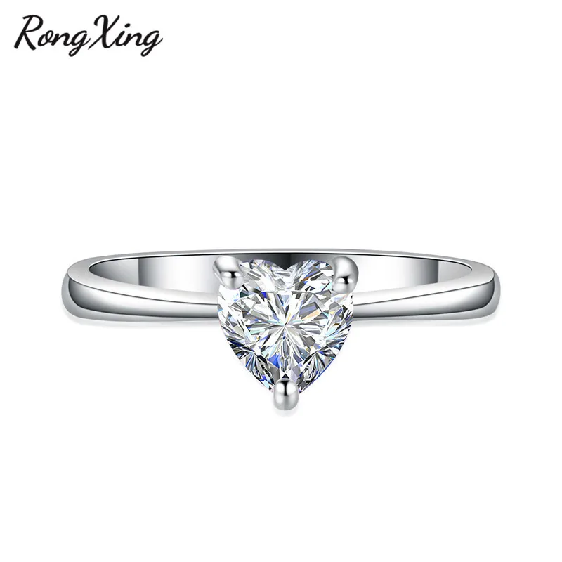 RongXing 925 пробы заполненный серебром браслет с сердцем из опала камень кольца для женщин Винтажная Мода фиолетовый/красный/синий/кольцо с зеленым Цирконом подарок - Цвет основного камня: White