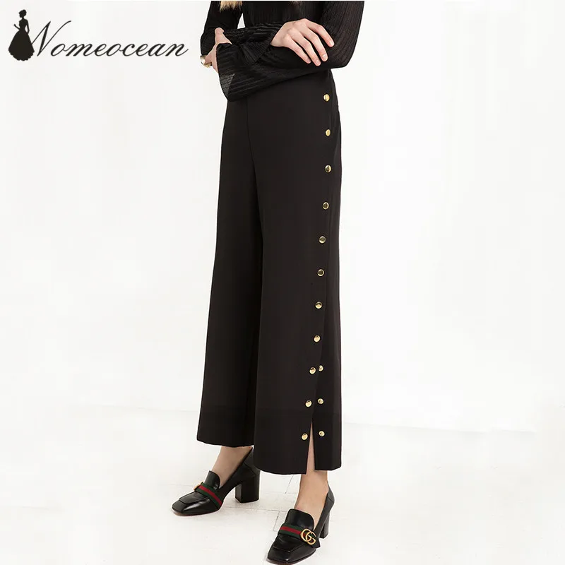 Заклепки Бисер Широкие брюки Новое поступление 2017 года разрез сбоку Для женщин