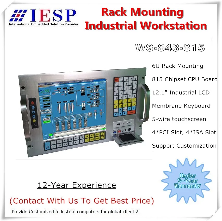 

Rack Mount Industrial Workstation, 12.1 inch LCD, Touchscreen, P3 1.0GHz CPU, 256MB RAM,160GB HDD,4xPCI,4xISA,Windows 98/XP OS