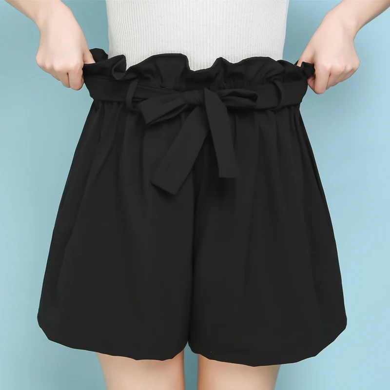 Trousers For Women Chiffon High Waist Knee Length Plus Size Casual Loose Drawstring Black Wide Leg Pants 5xl 6xl | Женская одежда