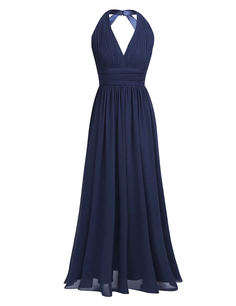 Navy Blue Черные темно-синие бирюзовые бордовые длинные платья подружек невесты 5 цветов размера плюс женское шифоновое платье на выпускной с v-образным вырезом - Цвет: Navy Blue