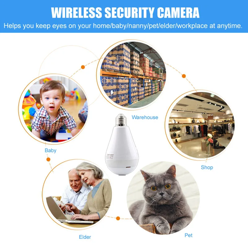Лампа 1080P IP камера 360 градусов панорамная беспроводная Wifi для домашней