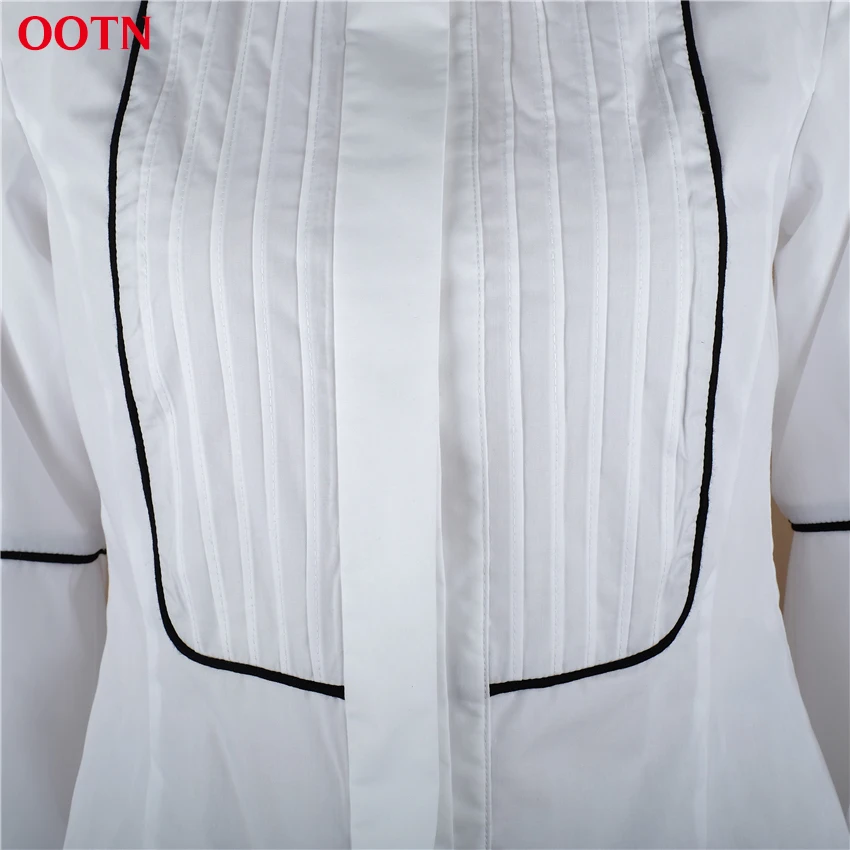 OOTN элегантная офисная блузка на шнуровке с галстуком-бабочкой, Женская белая рубашка на пуговицах с рукавом-фонариком, Женский Топ, туника, осенняя мода