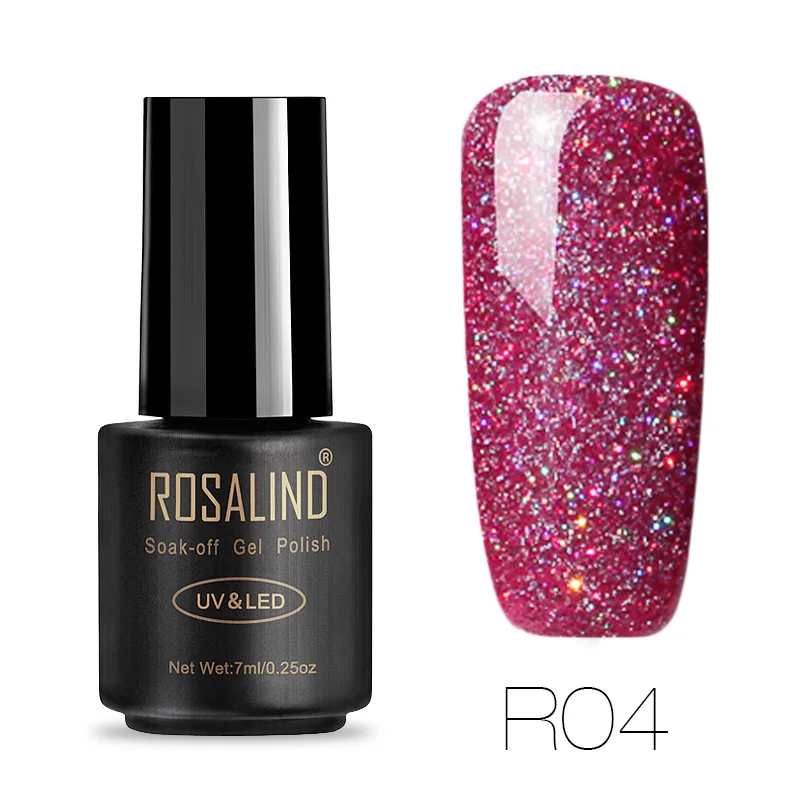 R04 ROSALIND черная бутылка 7 мл Радужный цвет серии гель лак для ногтей Гель-лак художественный лак УФ светодиодный Vernis Полупостоянный Блеск Гель - Цвет: R04
