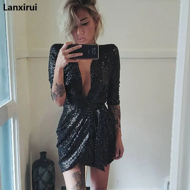Модное Брендовое новое платье с блестками для женщин золотистые и черные мини