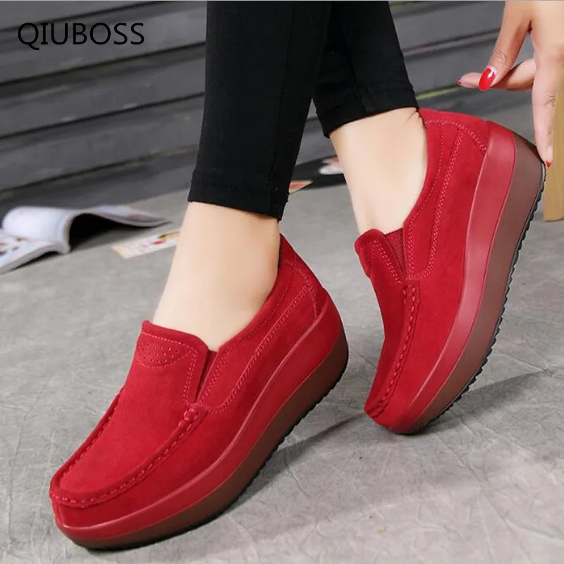 QIUBOSS/; элегантные женские замшевые мокасины на плоской платформе; женские мокасины без застежки; женская повседневная обувь синего цвета; Q01