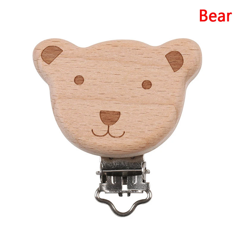 Bear 1 шт., милая Деревянная звезда, автомобиль, медведь, кошка, забавная соска, зажимы, соска, держатель для соски, сделай сам, цепочка для прорезывателя - Цвет: Bear