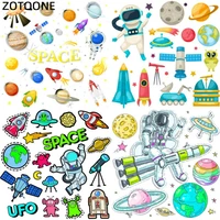 zotoone space heat transfer patches for clothing printed diy iron on letter ufo planet patch for kids t shirt applique vinyl g
