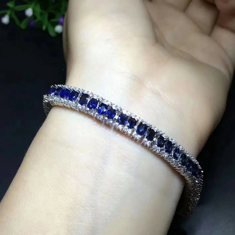 Женский браслет из серебра s925 пробы Fidelity натуральный sapphire 3*4 мм с цветами хорошее