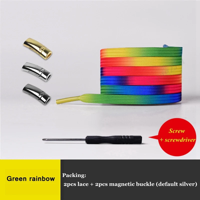 Green rainbow 1 пара магнитных шнурков на плоской подошве, эластичные фиксирующие кроссовки, шнурки, специальные креативные шнурки для детей и взрослых, шнурки унисекс - Цвет: Green rainbow