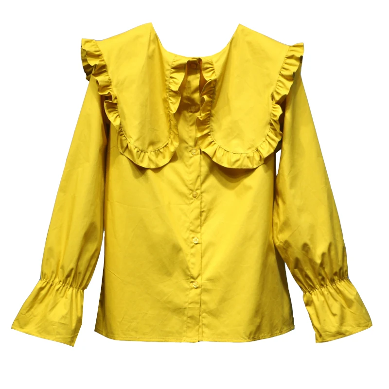 Institute wind/Милая однотонная блузка с оборками и рукавами-бабочками сезон