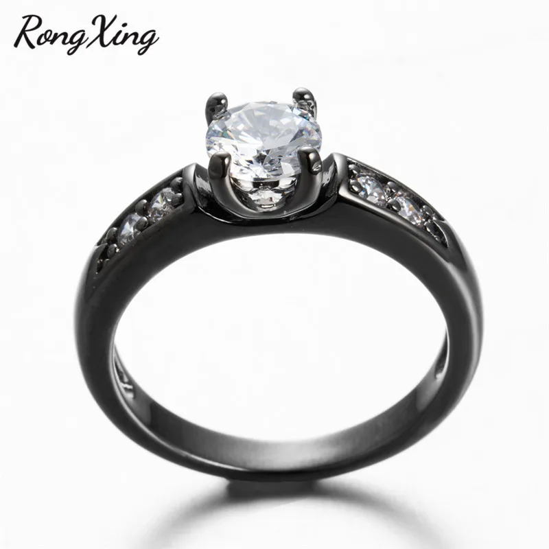RongXing White Round Cubic Zirconia Rings for Women Men Vintage Black Gold Filled Crystal Zircon Ring New Fashion Jewelry RB1354 | Украшения