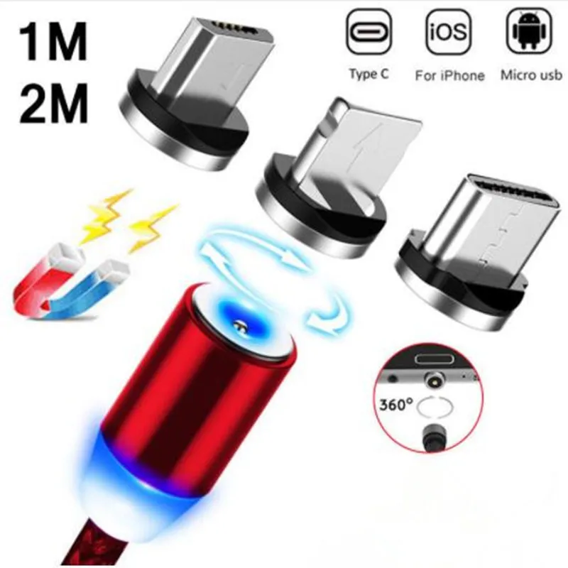 1м 2м 3IN1 360 Круглый Магнитный разъем Micro USB/Тип-C/IOS круглый быстрой зарядки Зарядное