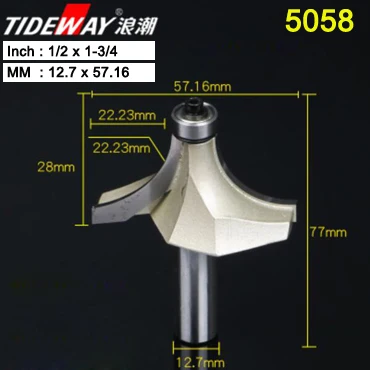 5058 Tideway круглые фрезы для деревообработки инструмент 2 Флейта концевая фреза с подшипником Фрезерный резак угловой круглый над бит - Длина режущей кромки: 5058