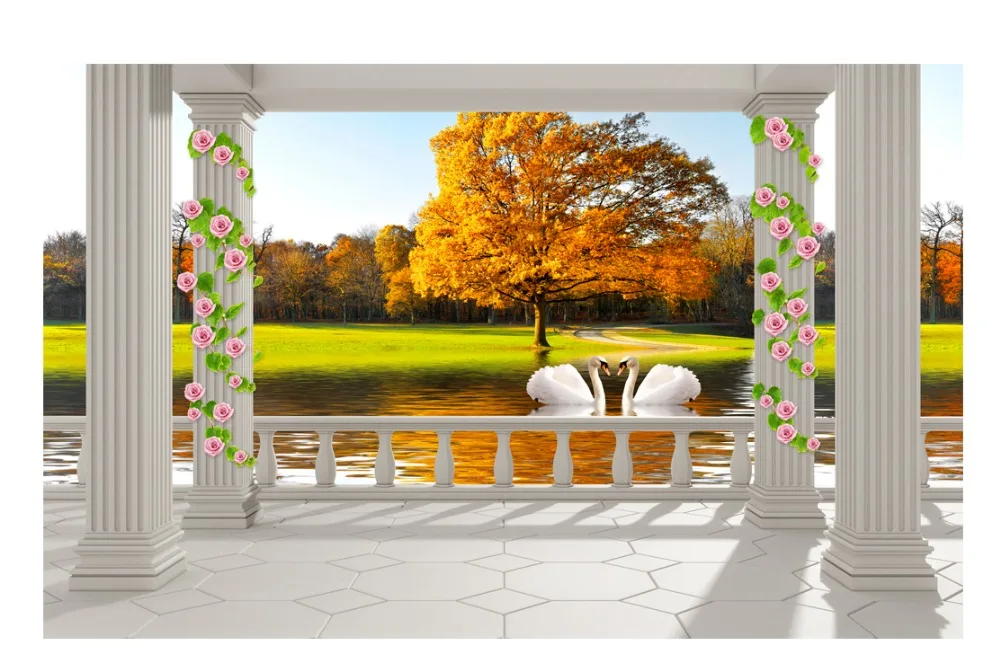 Занавески 3d под заказ для гостиной спальни лебедей озер живописные затемняющие