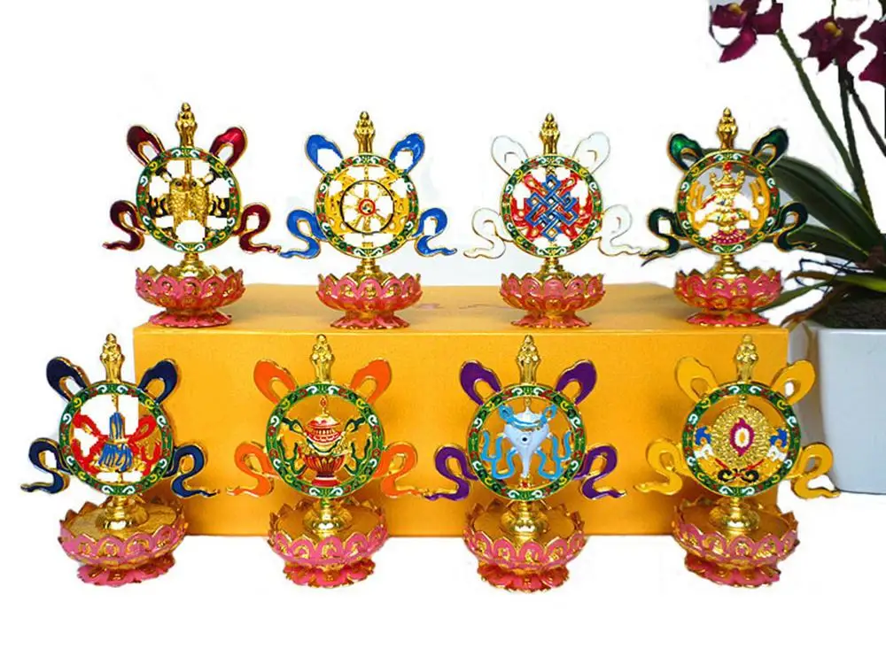 

Танкрические Буддийские принадлежности, Восемь благоприятных и благоприятных украшений для обучения тибетским восемью, восемь дюймов, вос...