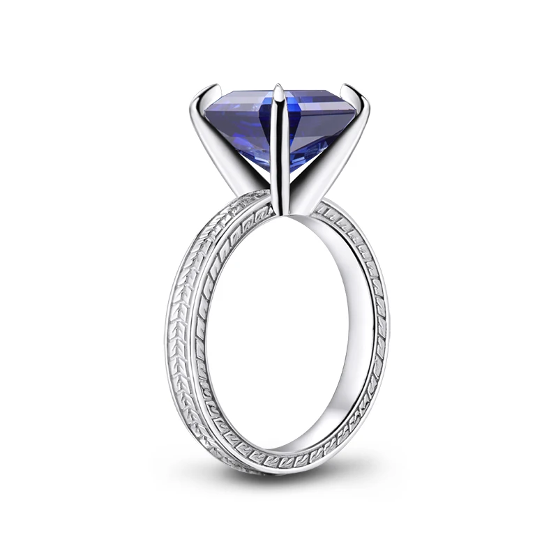 AINUOSHI 6 карат Asscher Cut Solitaire синие кольца создан Танзанит Драгоценный Камень Обручальное кольцо из стерлингового серебра ювелирные изделия