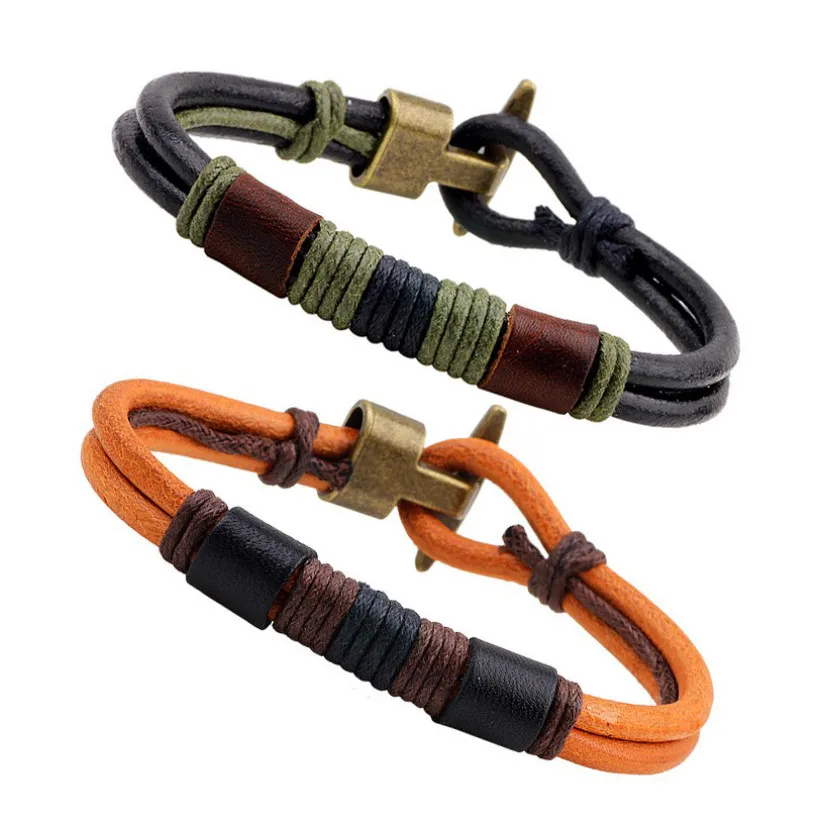 Женский и мужской браслет ручной работы из натуральной кожи в античном стиле с