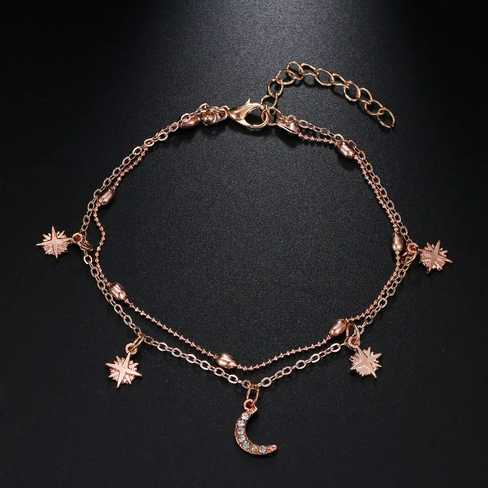 Богемные хрустальные Луна Звезда Бусы ножные браслеты для женщин 2018 винтажные