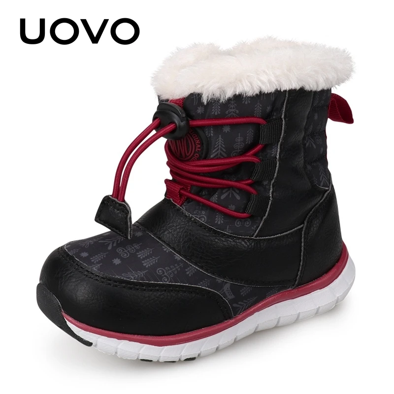 

UOVO 2021 Fashion Black Warm Snow Footwear Lightweight Kids Water Repellent Winter Shoes Boys #23-30