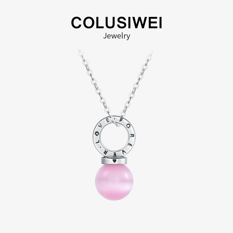 

Hot Sale Authentic 925 Sterling Silver Forever Love Pink Opal Necklace Pendant For Women Charms Fashion Sparkling Silver Jewelry